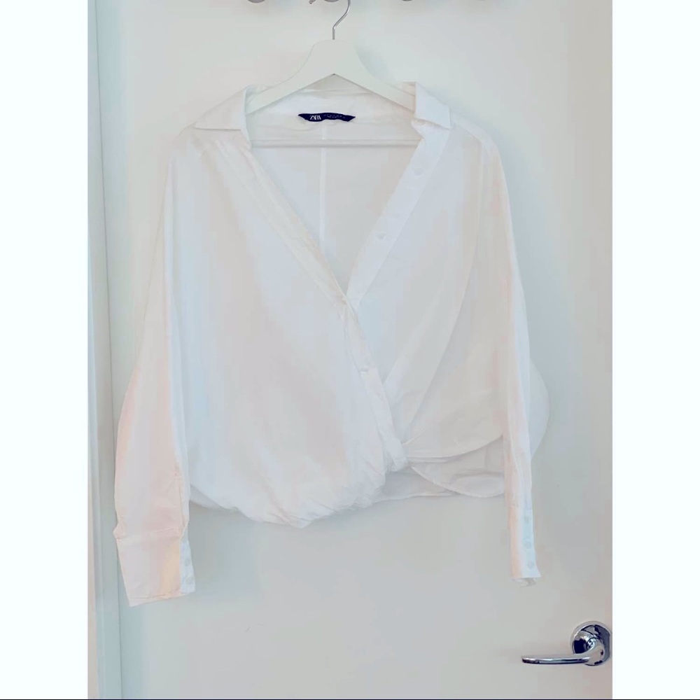 SOLD! Zara oversized twist detail button down shirt